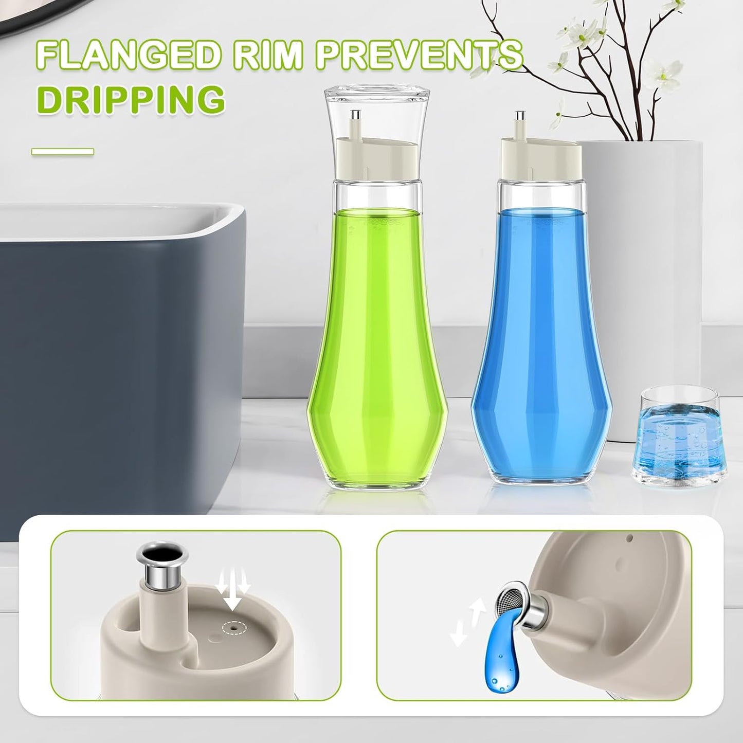 Professional Glass Mouthwash Dispenser for Bathroom - 8.8 Oz Refillable Container with Lid Cup, Compact Clear Bottle for Countertop Use