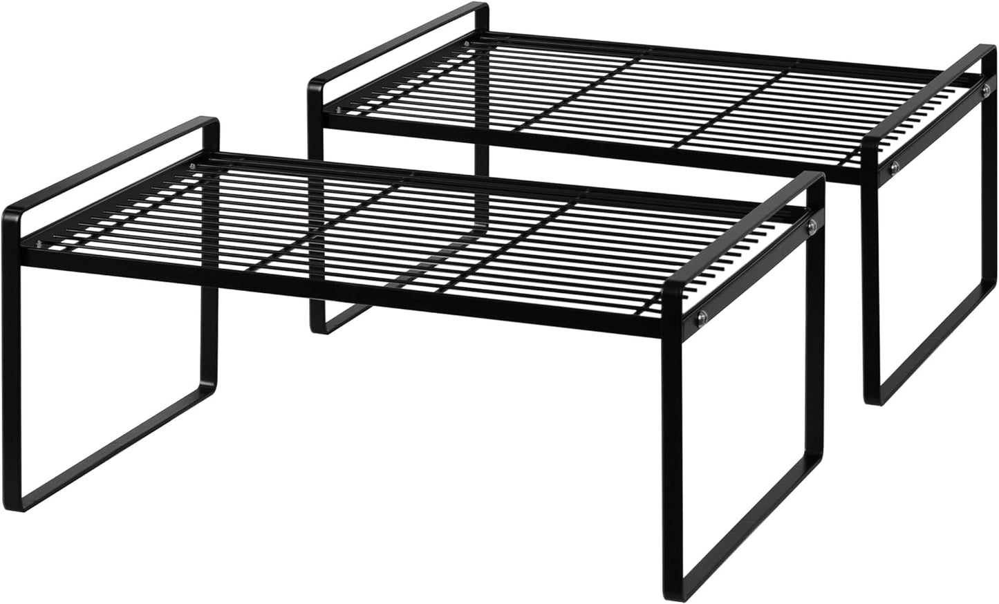 2-Pack Stackable Steel Frame Organizer Racks for Kitchen Cabinets, Pantries, and Office Desks - Rust Resistant and Non-Slip, White Finish