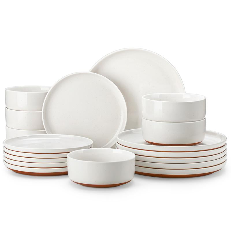 MALACASA TARA Series Modern Ceramic Dinnerware Set - 12/16/18/24 Piece Stoneware Dish Set for 4/6/8, Microwave and Dishwasher Safe, Ideal for Father's Day Gift