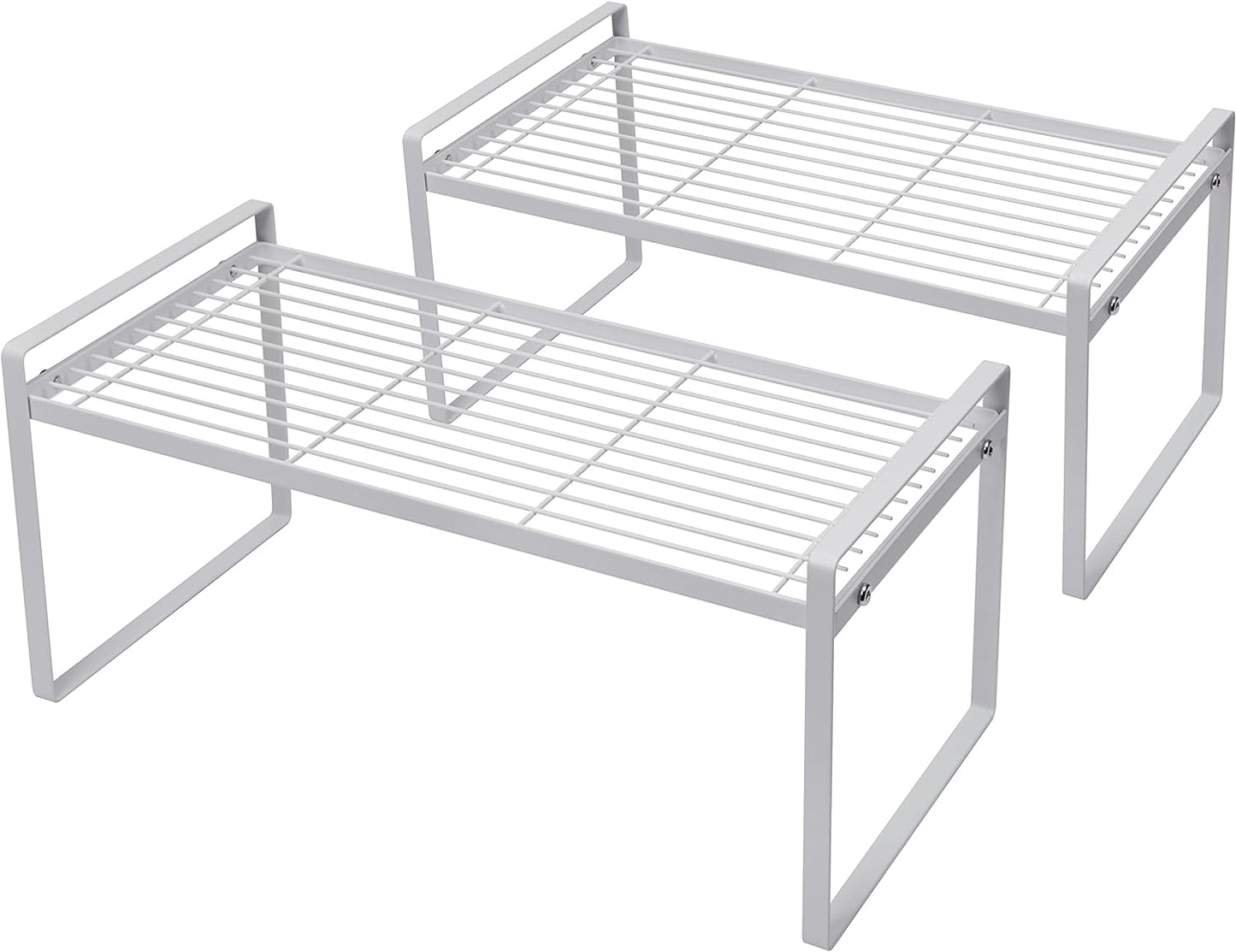 2-Pack Stackable Steel Frame Organizer Racks for Kitchen Cabinets, Pantries, and Office Desks - Rust Resistant and Non-Slip, White Finish
