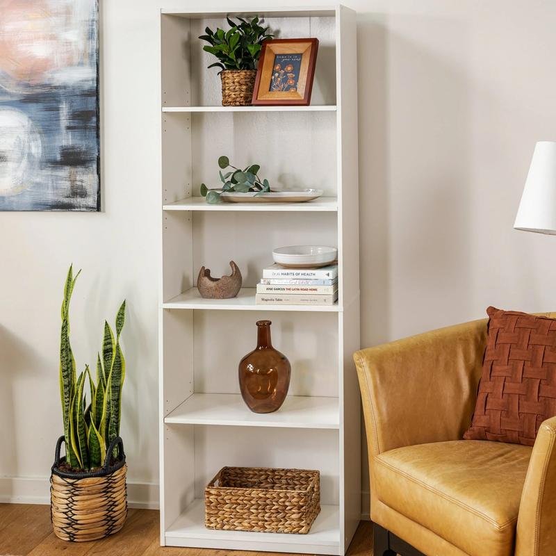 Mainstays 5-Shelf Bookcase with Adjustable Shelves in White for Versatile Storage Solutions