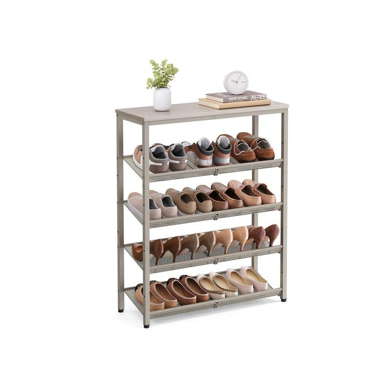 SONGMICS Home Entryway Shoe Rack - Free Standing Shoe Organizer with Sturdy Wooden Top and Steel Frame, Accommodates 16-20 Pairs, Industrial Design