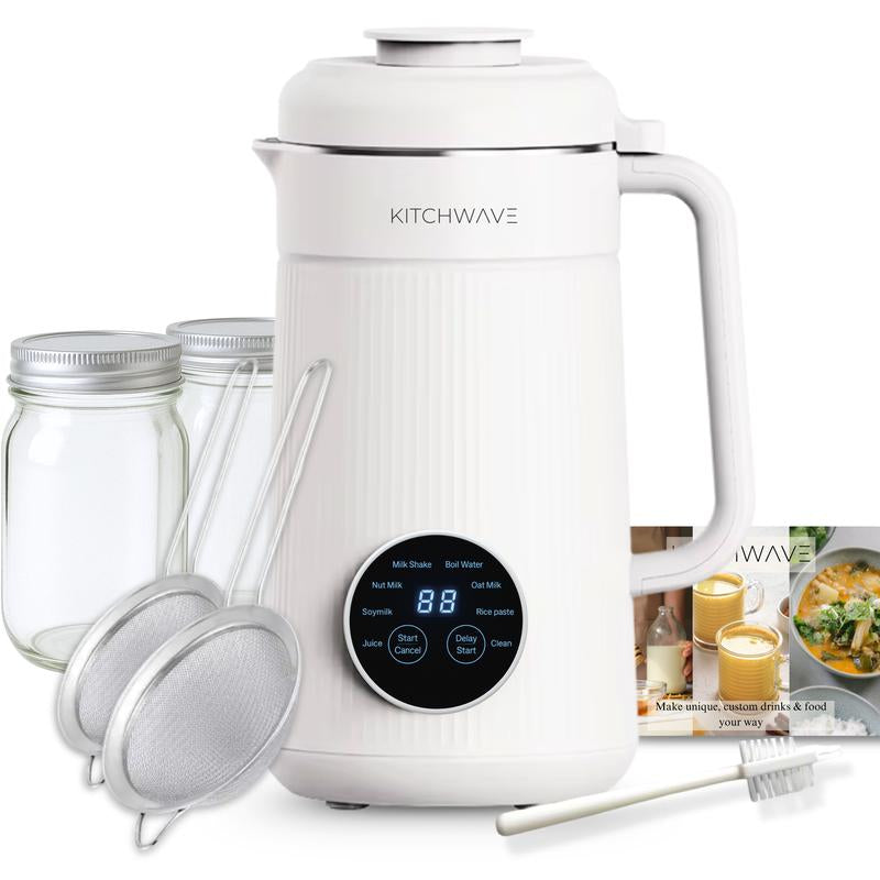 8-in-1 Automatic Nut Milk Maker - 40 Oz/1200 Ml Capacity, Self-Cleaning, Delay Start, Keep Warm, Boil Water, User-Friendly, 304 Stainless Steel, White