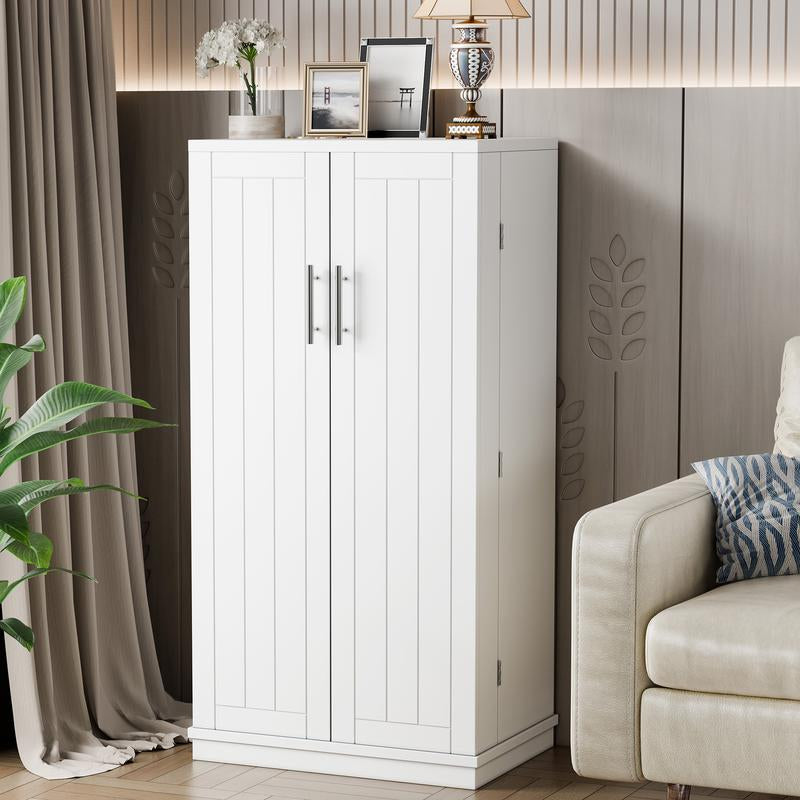 Walsunny 47-Inch Kitchen Storage Cabinet with Doors and Adjustable Wine Shelves for Living and Dining Rooms, White Finish with Adjustable Metal Components