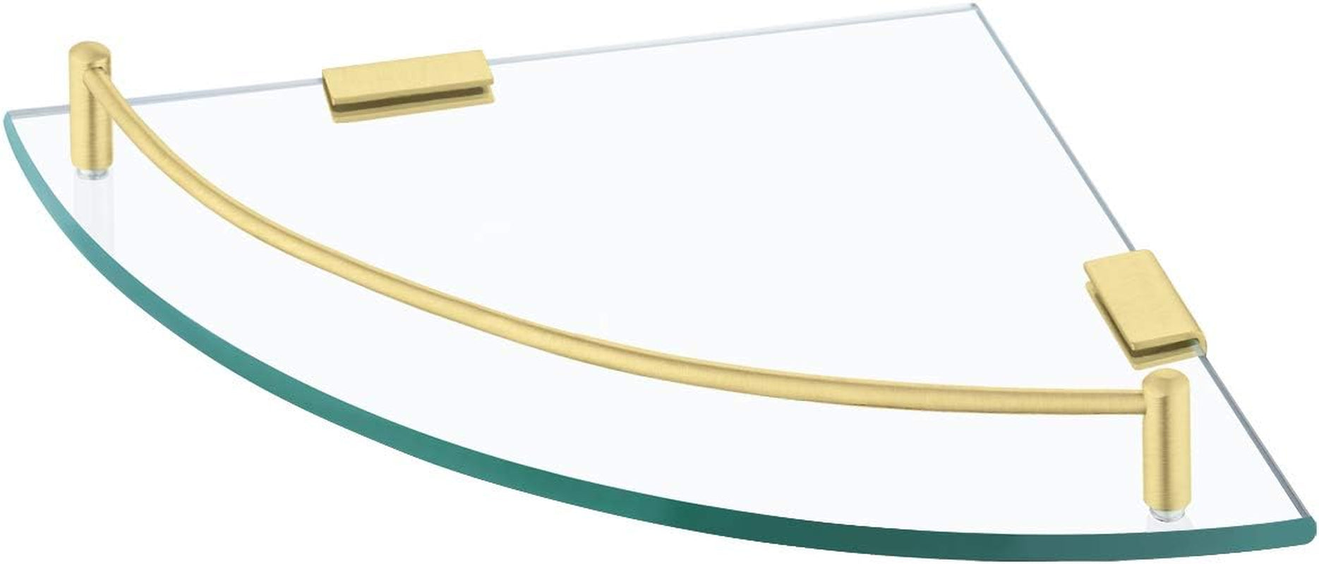 Tempered Glass Corner Shelf with Rail and SUS 304 Stainless Steel Floating Wall Mount Bracket in Brushed Gold, Model BGS2101A-BZ