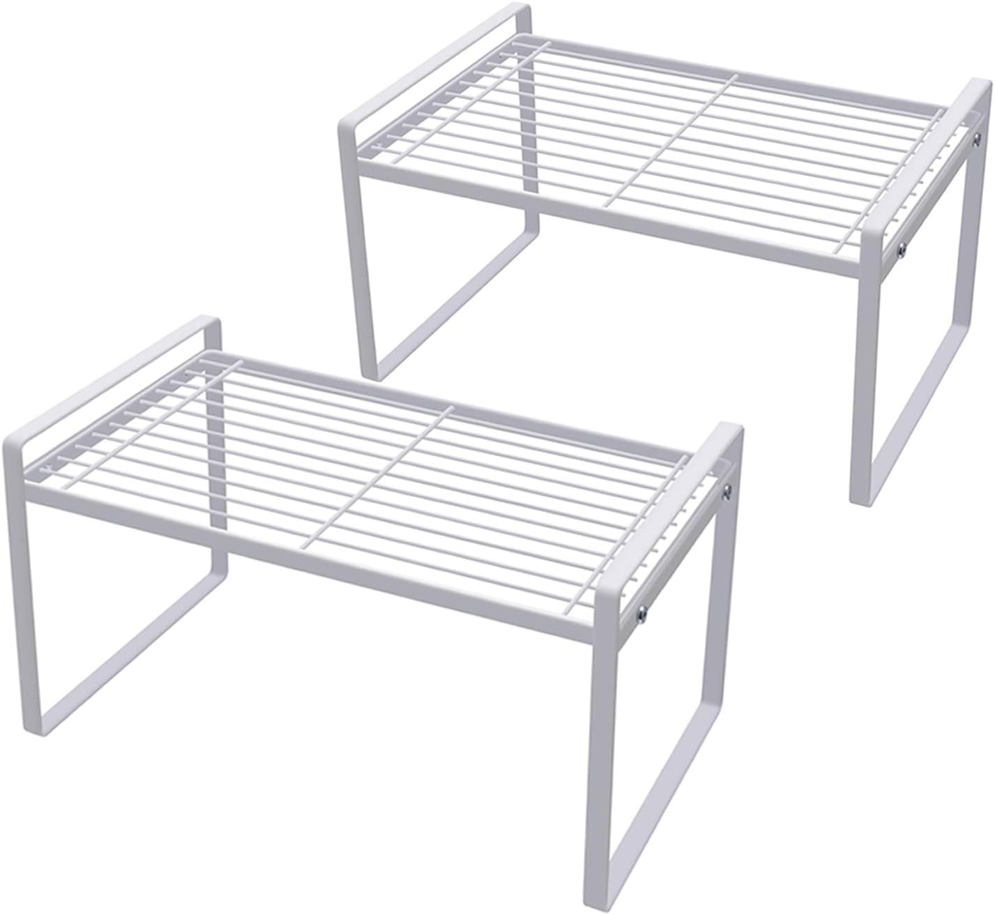 2-Pack Stackable Steel Frame Organizer Racks for Kitchen Cabinets, Pantries, and Office Desks - Rust Resistant and Non-Slip, White Finish