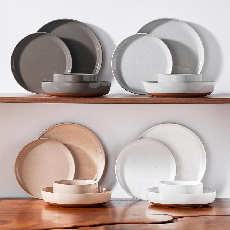 MALACASA TARA Series Modern Ceramic Dinnerware Set - 12/16/18/24 Piece Stoneware Dish Set for 4/6/8, Microwave and Dishwasher Safe, Ideal for Father's Day Gift