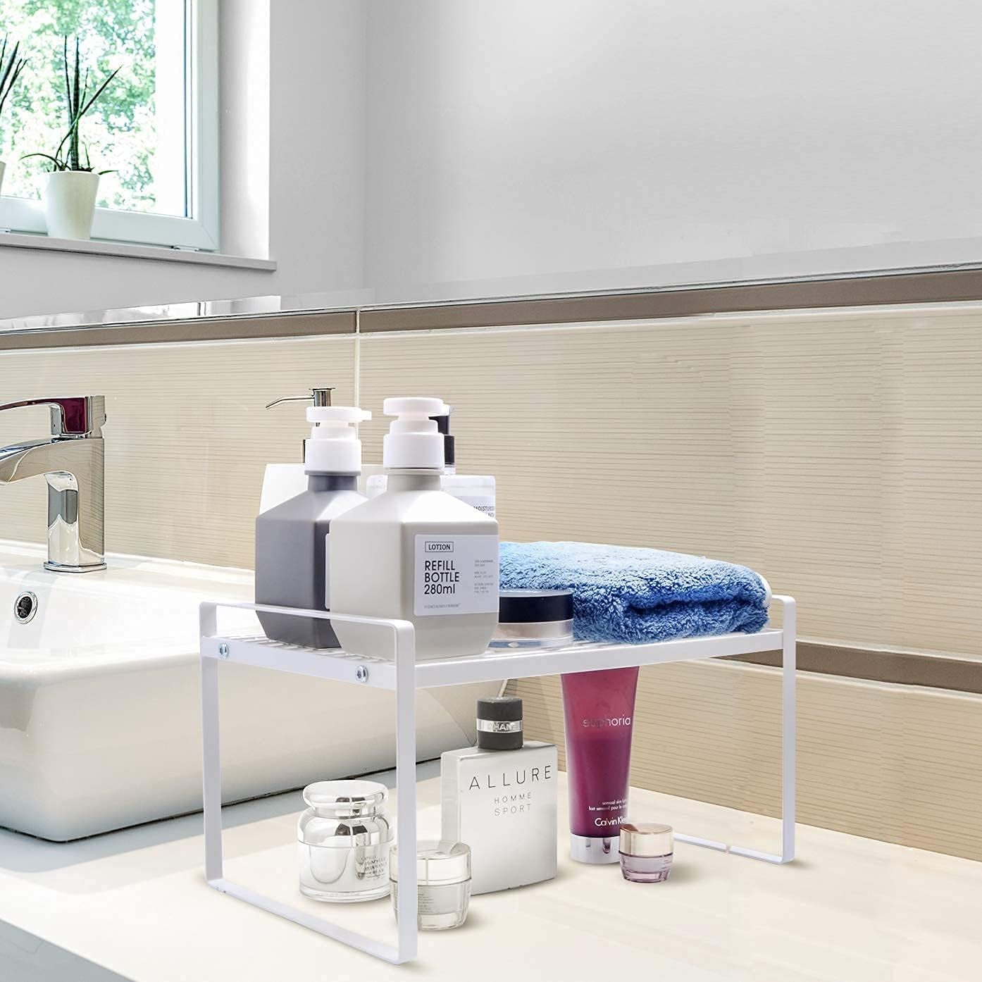 2-Pack Stackable Steel Frame Organizer Racks for Kitchen Cabinets, Pantries, and Office Desks - Rust Resistant and Non-Slip, White Finish