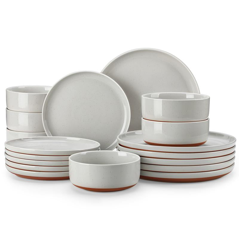 MALACASA TARA Series Modern Ceramic Dinnerware Set - 12/16/18/24 Piece Stoneware Dish Set for 4/6/8, Microwave and Dishwasher Safe, Ideal for Father's Day Gift