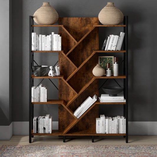 Mong 70" H x 55" W Wooden Etagere Display Shelves Bookcase