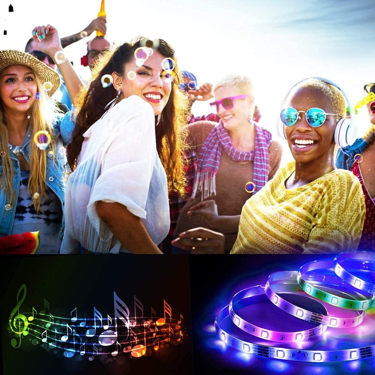 Battery Operated 13.2Ft RGB LED Strip Lights with Music Sync, App Remote Control, and USB for TV and Room Decoration