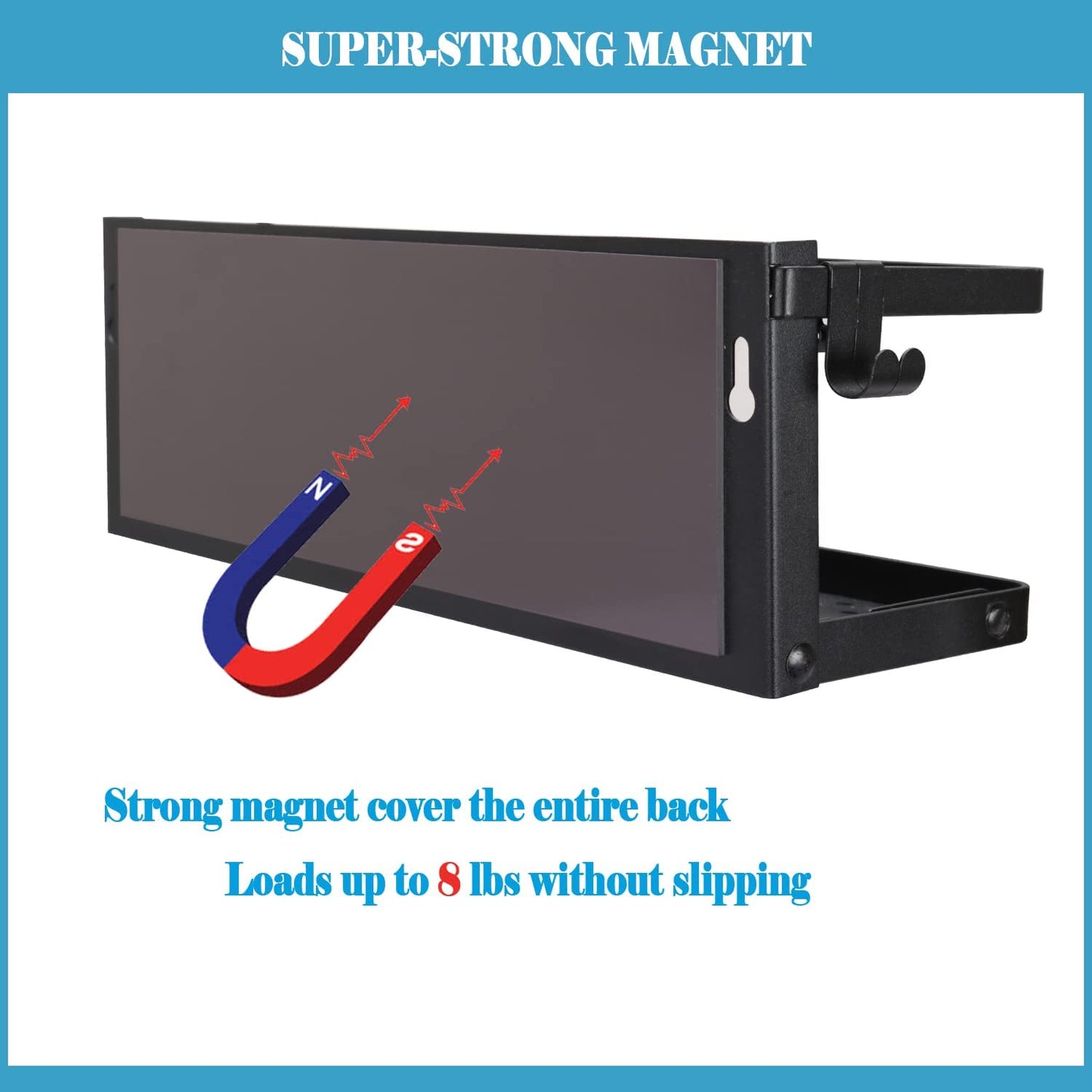 Magnetic Paper Towel Holder and Spice Rack with Hooks, Wall-Mounted Shelf for Refrigerator (Black)