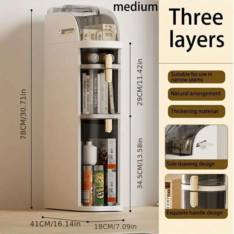 UFORU Ultra-Thin Waterproof Bathroom Storage Organizer with Toilet Paper Holder and Wheels - Modern Minimalist Floor Cabinet for Small Spaces