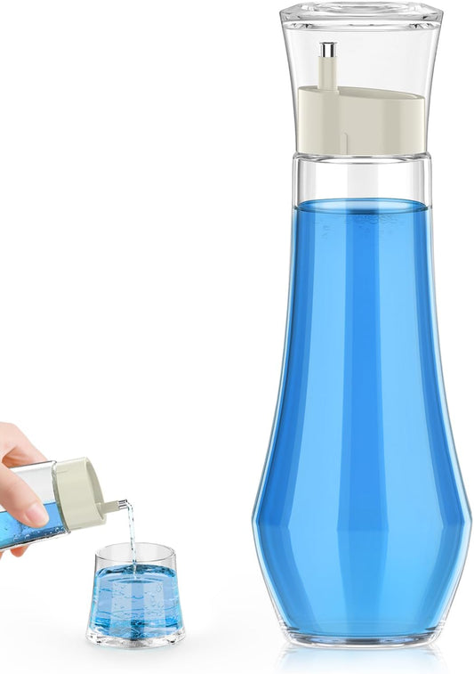 Professional Glass Mouthwash Dispenser for Bathroom - 8.8 Oz Refillable Container with Lid Cup, Compact Clear Bottle for Countertop Use