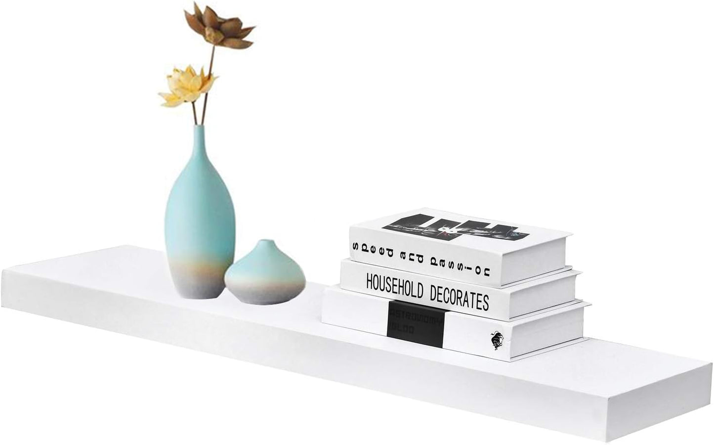 16-Inch White Mission Floating Shelves for Wall Mounting - Modern Wood Display and Book Shelves for Bedroom, Living Room, and Kitchen