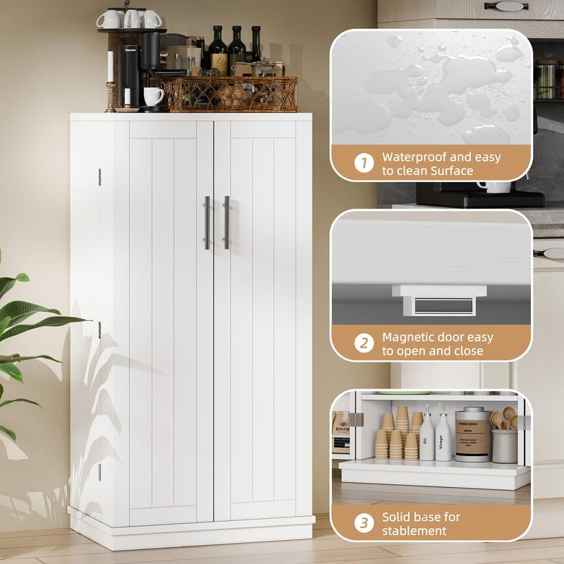 Walsunny 47-Inch Kitchen Storage Cabinet with Doors and Adjustable Wine Shelves for Living and Dining Rooms, White Finish with Adjustable Metal Components