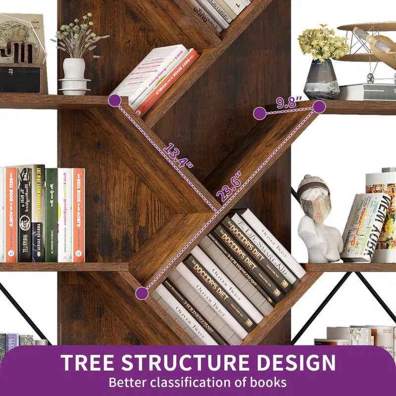 Mong 70" H x 55" W Wooden Etagere Display Shelves Bookcase