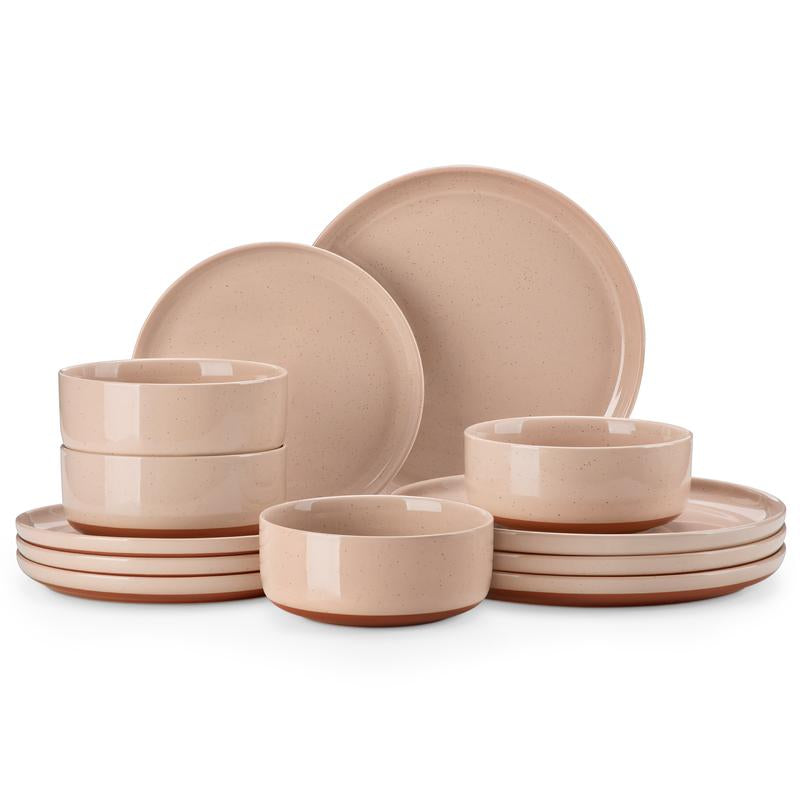 MALACASA TARA Series Modern Ceramic Dinnerware Set - 12/16/18/24 Piece Stoneware Dish Set for 4/6/8, Microwave and Dishwasher Safe, Ideal for Father's Day Gift
