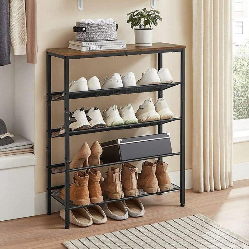 SONGMICS Home Entryway Shoe Rack - Free Standing Shoe Organizer with Sturdy Wooden Top and Steel Frame, Accommodates 16-20 Pairs, Industrial Design
