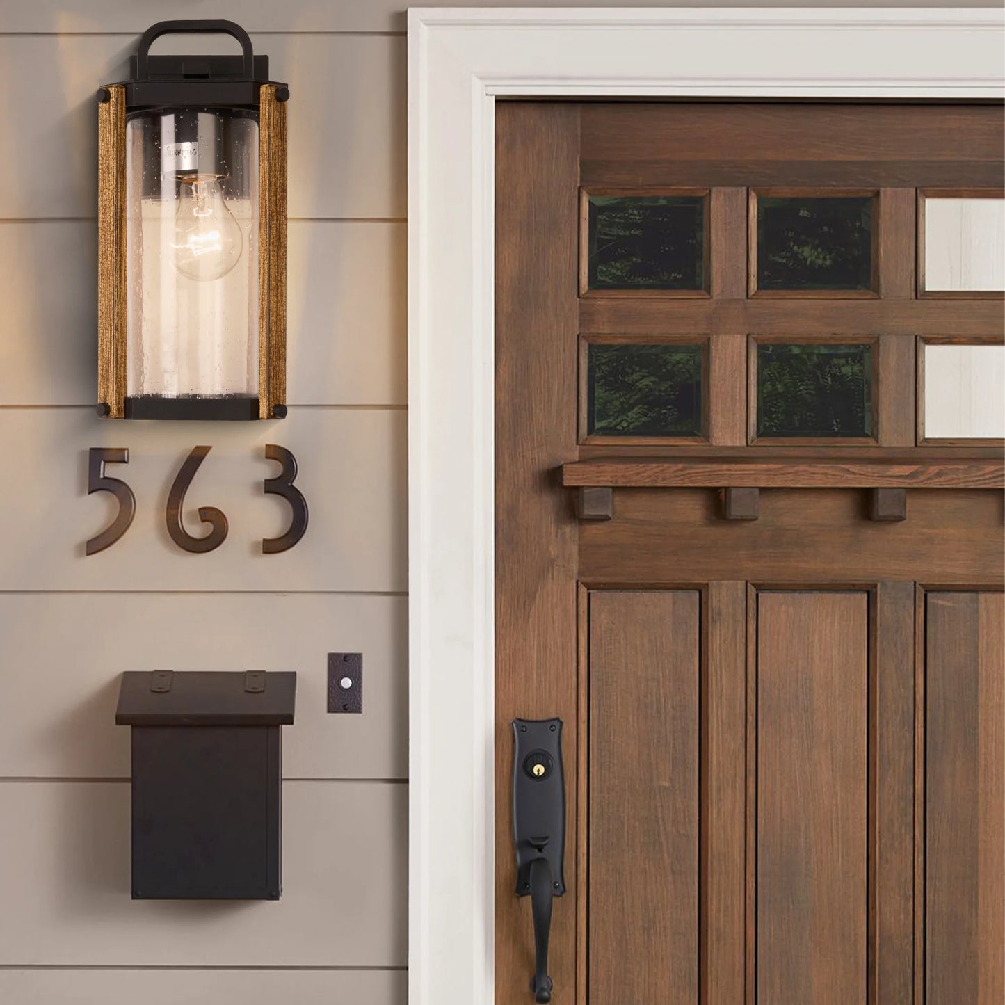 Elegant Outdoor Wood Grain Porch Lighting