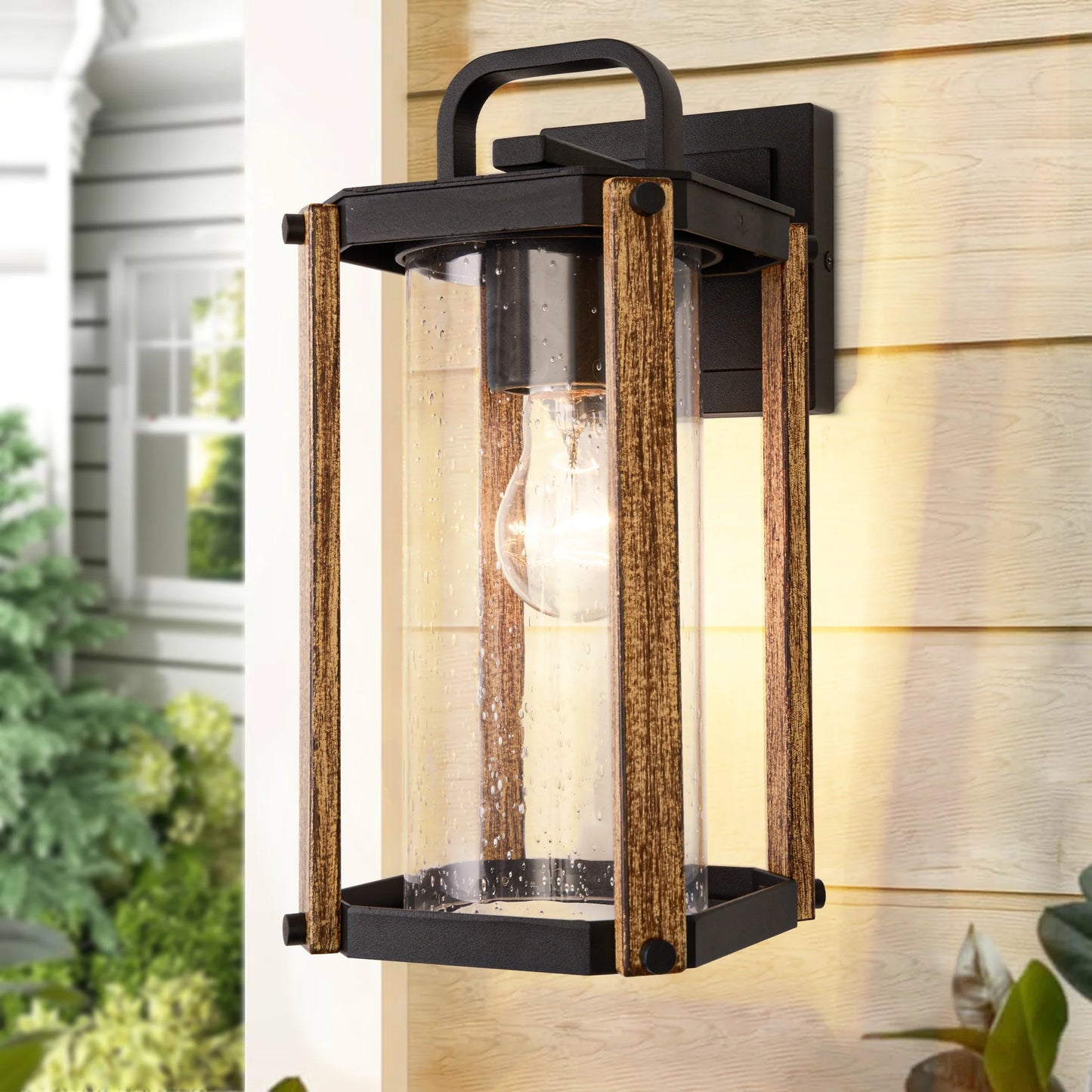 Elegant Outdoor Wood Grain Porch Lighting
