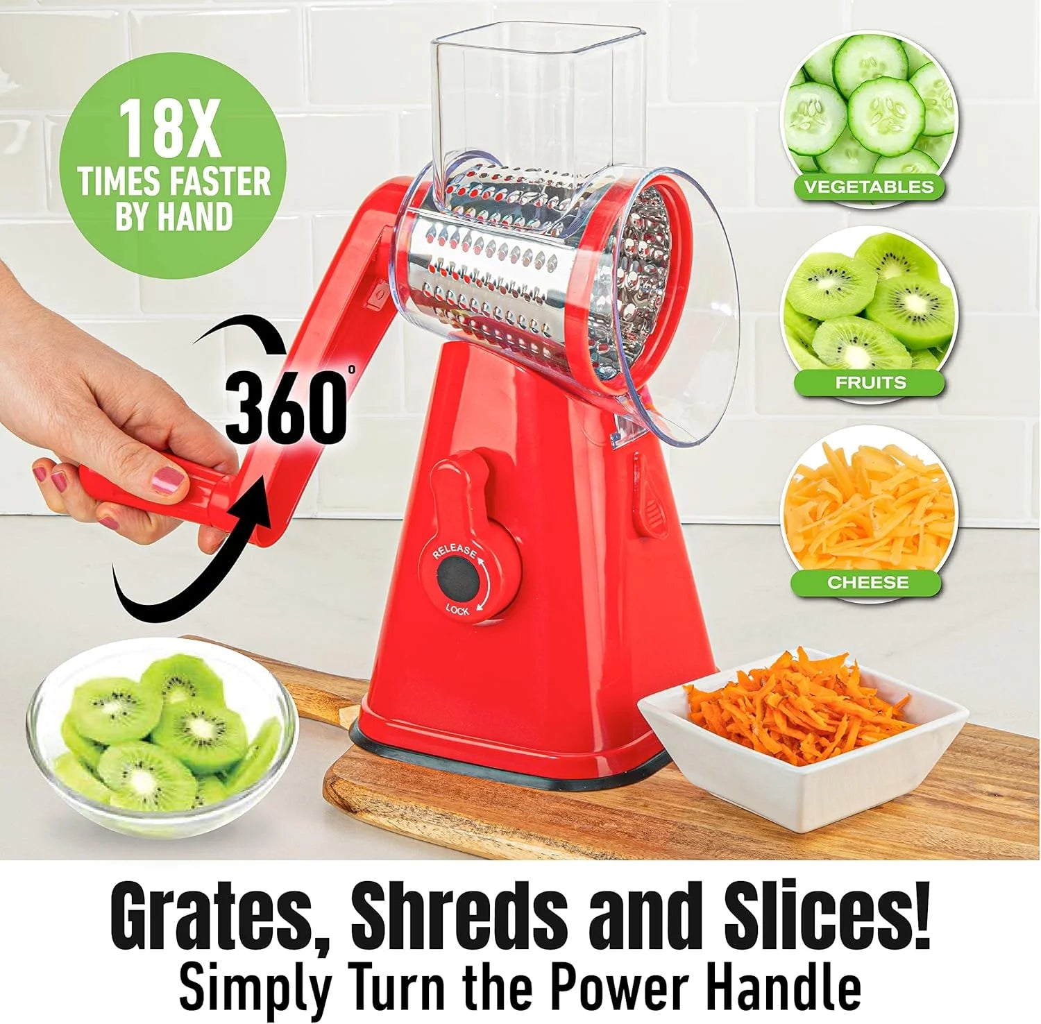 Nutrislicer Adjustable Rotary Cheese Grater and Vegetable Chopper with Slicing and Shredding Features