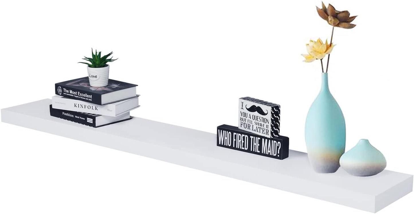 16-Inch White Mission Floating Shelves for Wall Mounting - Modern Wood Display and Book Shelves for Bedroom, Living Room, and Kitchen