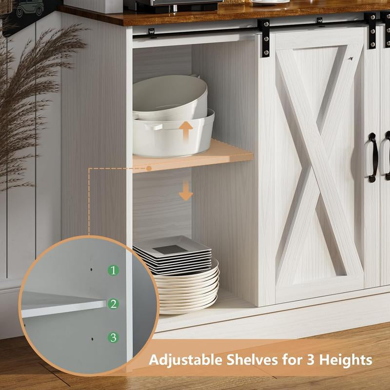 HOMBCK 72-Inch Farmhouse Coffee Bar Cabinet with Glass Doors and 9 Wine Racks for Living Room