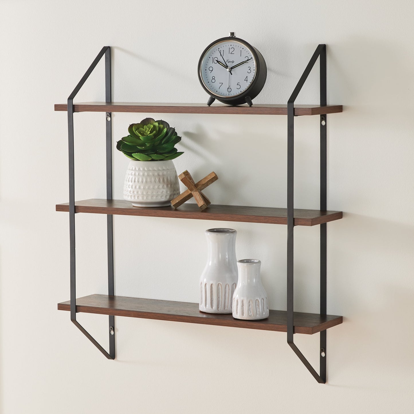 3-Tier 20-Inch Walnut Wood Bracket Shelves
