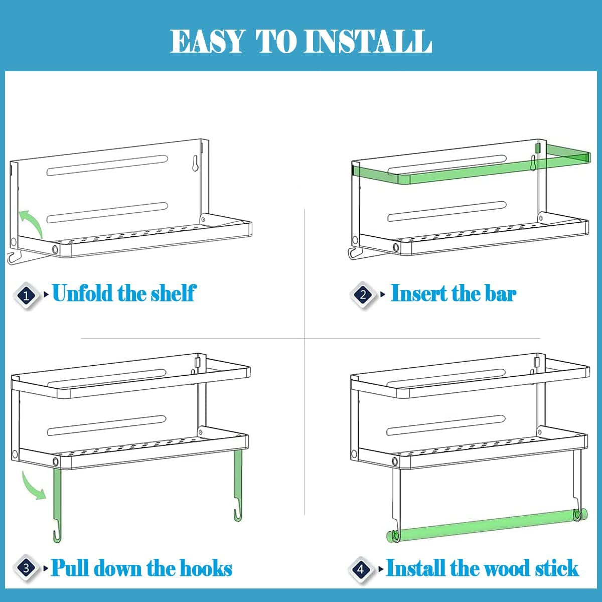 Magnetic Paper Towel Holder and Spice Rack with Hooks, Wall-Mounted Shelf for Refrigerator (Black)