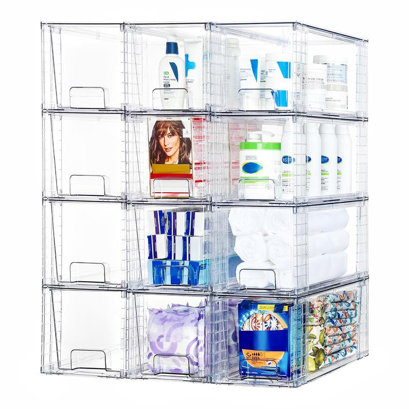 Vtopmart Clear Acrylic Stackable Storage Drawers - 12-Inch Organizer for Bathroom, Kitchen, Pantry, Under-Sink, and Cabinet - Easy Assembly