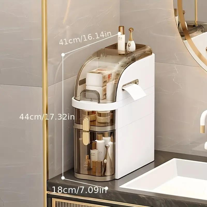 UFORU Ultra-Thin Waterproof Bathroom Storage Organizer with Toilet Paper Holder and Wheels - Modern Minimalist Floor Cabinet for Small Spaces