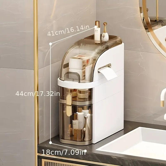 UFORU Ultra-Thin Waterproof Bathroom Storage Organizer with Toilet Paper Holder and Wheels - Modern Minimalist Floor Cabinet for Small Spaces