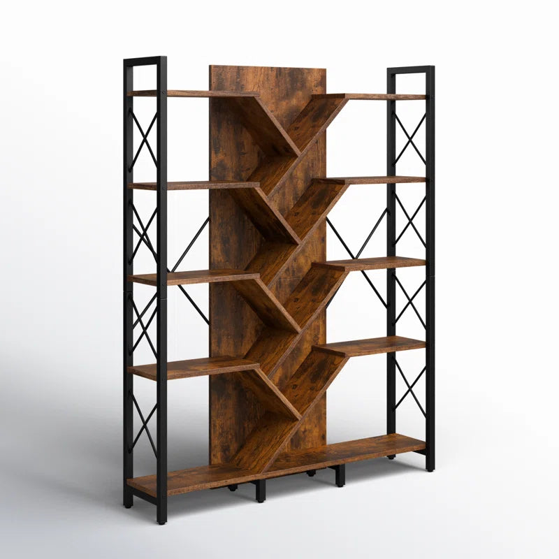 Mong 70" H x 55" W Wooden Etagere Display Shelves Bookcase