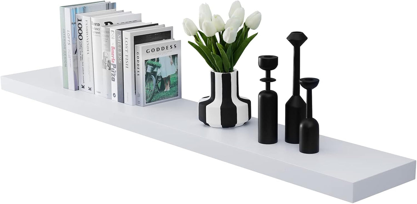 16-Inch White Mission Floating Shelves for Wall Mounting - Modern Wood Display and Book Shelves for Bedroom, Living Room, and Kitchen