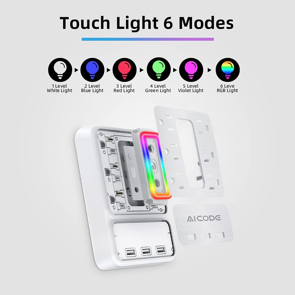 6-Outlet Surge Protector with 3 USB Charging Ports and RGB Ambient Lighting - Versatile Plug Extender for Home, Office, Dorm, and Hotel Use