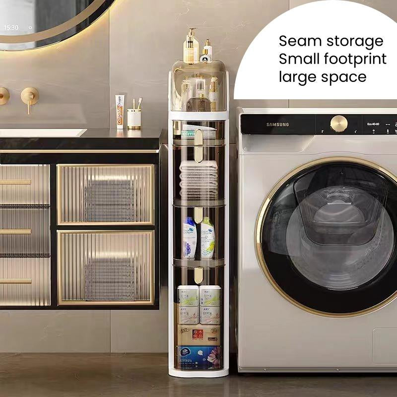 UFORU Ultra-Thin Waterproof Bathroom Storage Organizer with Toilet Paper Holder and Wheels - Modern Minimalist Floor Cabinet for Small Spaces