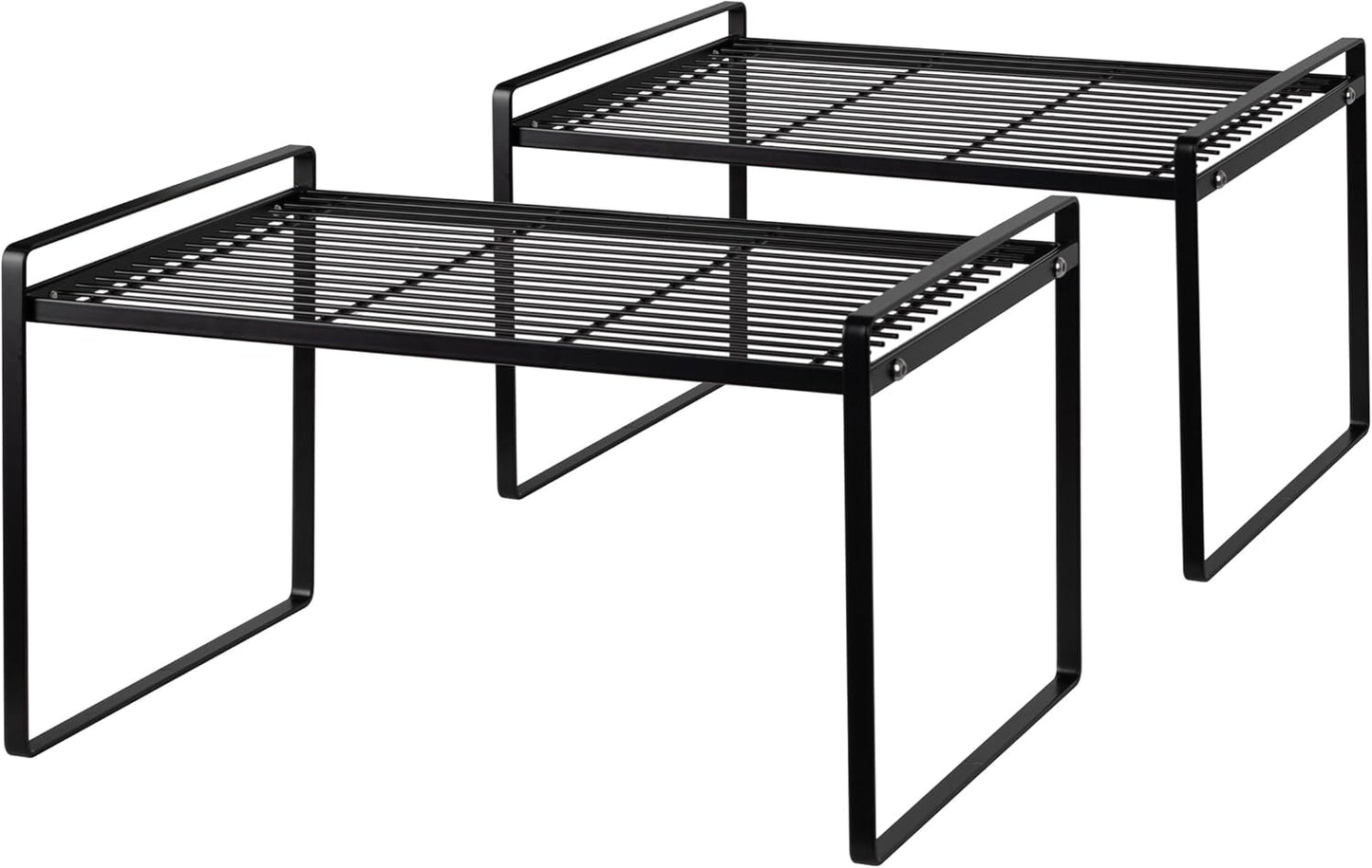 2-Pack Stackable Steel Frame Organizer Racks for Kitchen Cabinets, Pantries, and Office Desks - Rust Resistant and Non-Slip, White Finish