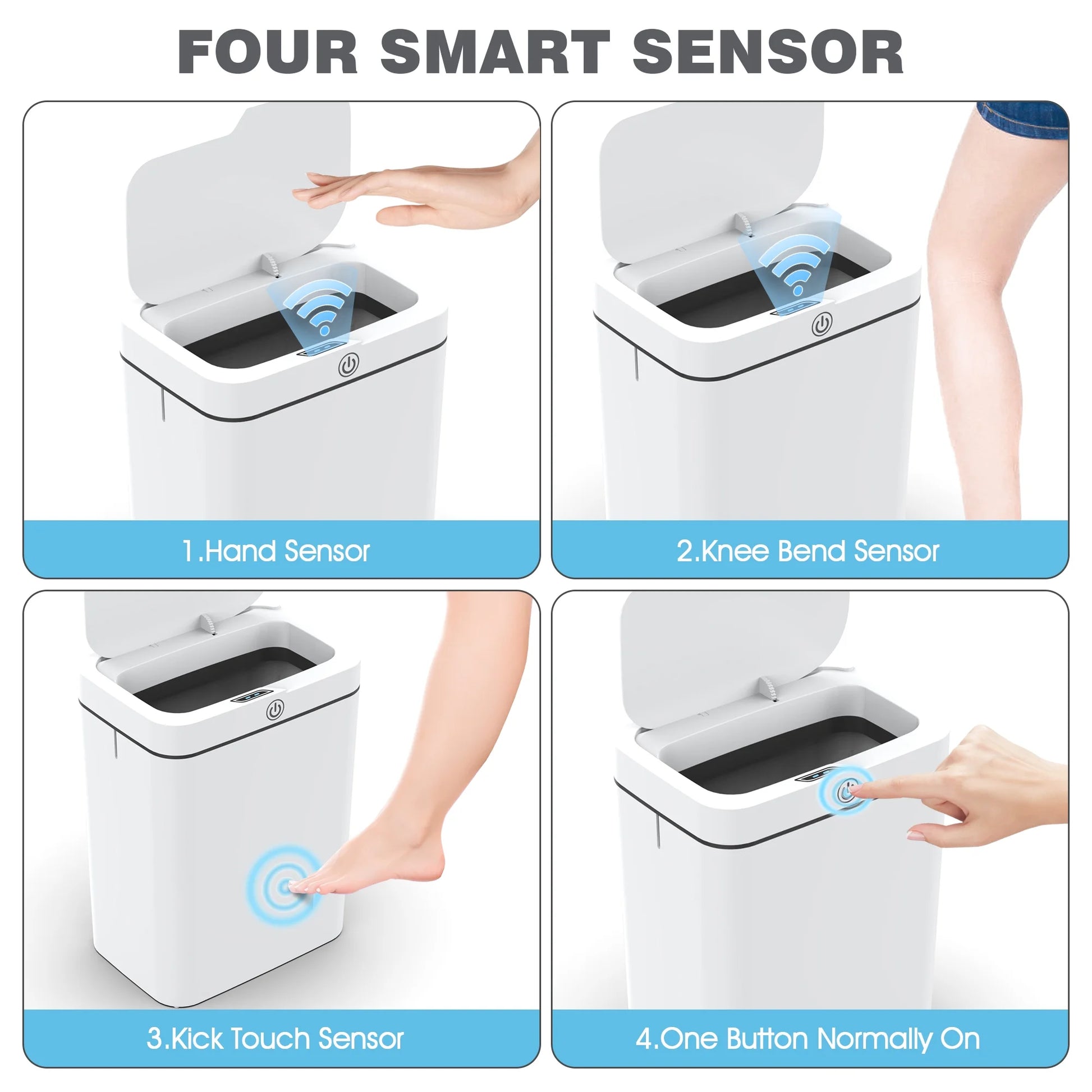 Touchless Automatic Bathroom Trash Can with Lid, 3.95 Gallon Slim Plastic Waste Bin for Home and Office Use