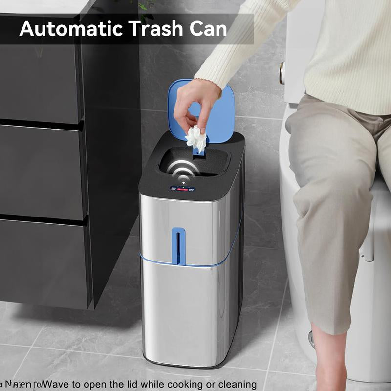 Automatic Touchless Stainless Steel Trash Can - Slim 3-Gallon Metal Bin with Motion Sensor for Kitchen, Bathroom, Bedroom, Laundry, and Office