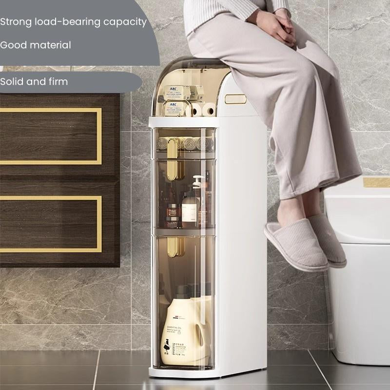 UFORU Ultra-Thin Waterproof Bathroom Storage Organizer with Toilet Paper Holder and Wheels - Modern Minimalist Floor Cabinet for Small Spaces