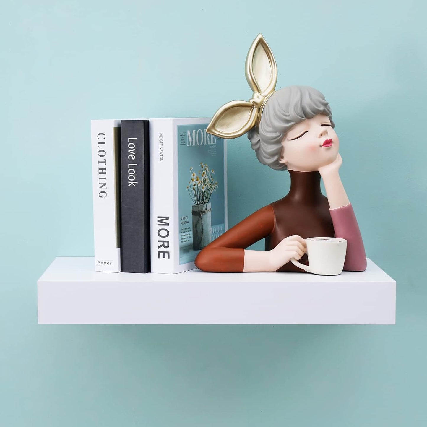 16-Inch White Mission Floating Shelves for Wall Mounting - Modern Wood Display and Book Shelves for Bedroom, Living Room, and Kitchen