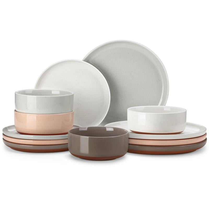 MALACASA TARA Series Modern Ceramic Dinnerware Set - 12/16/18/24 Piece Stoneware Dish Set for 4/6/8, Microwave and Dishwasher Safe, Ideal for Father's Day Gift