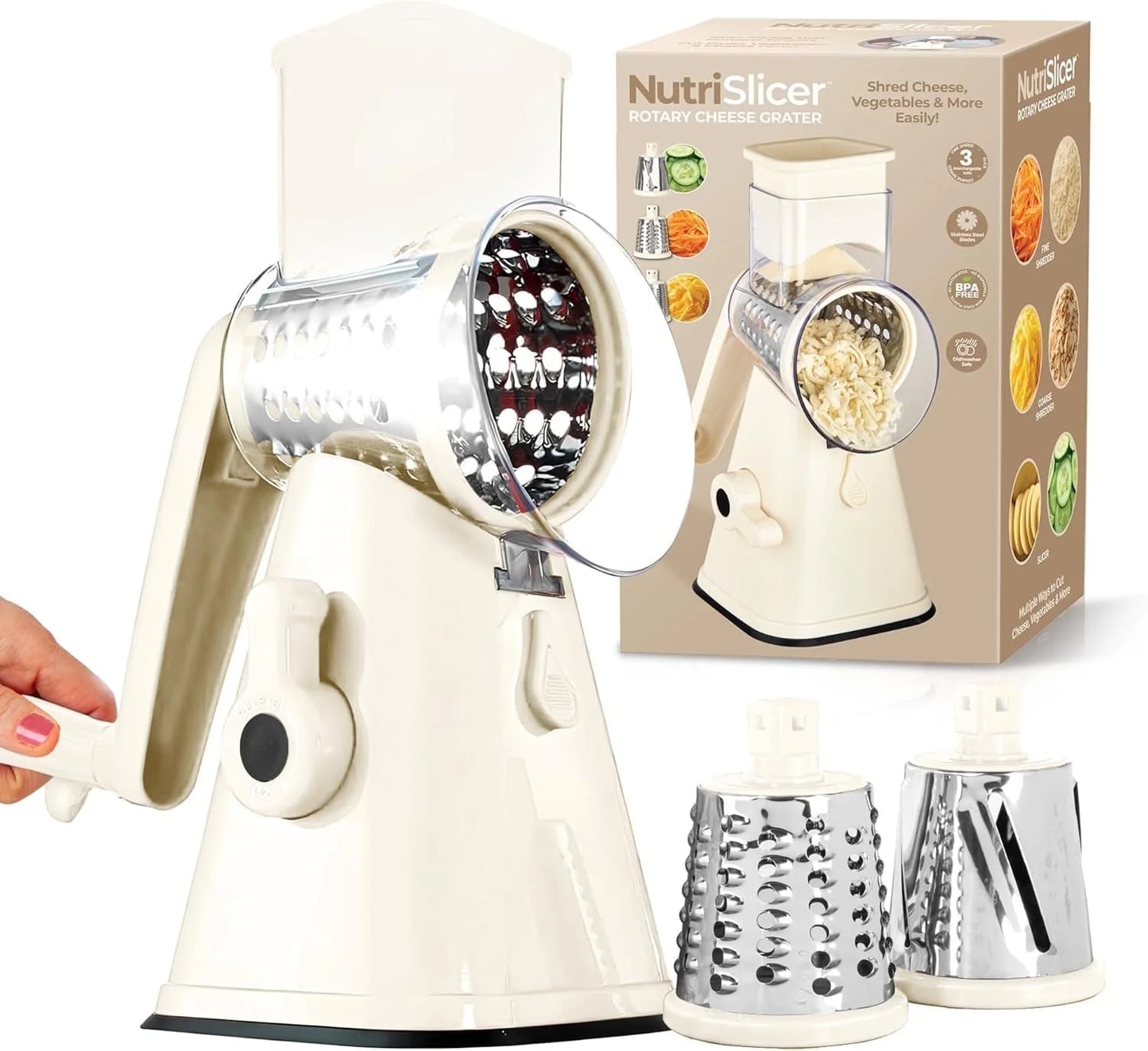 Nutrislicer Adjustable Rotary Cheese Grater and Vegetable Chopper with Slicing and Shredding Features