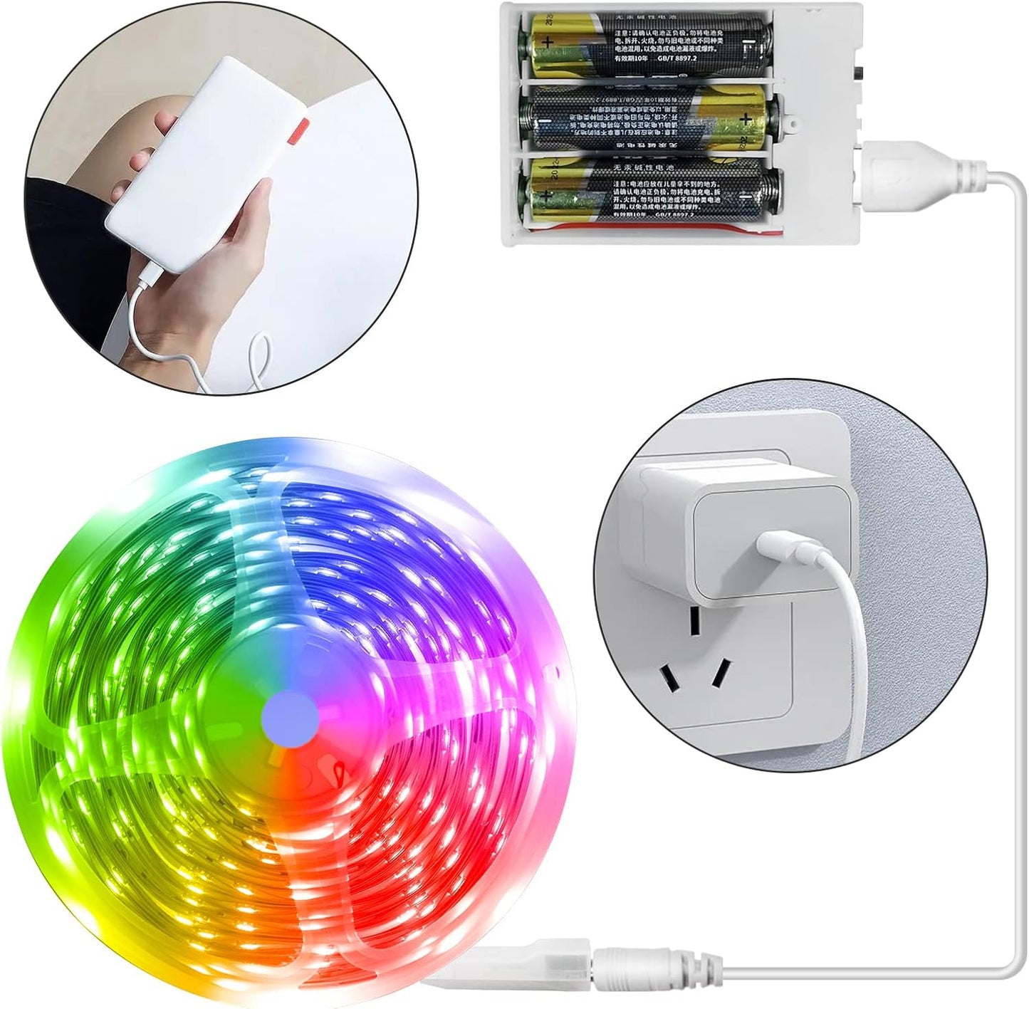 Battery Operated 13.2Ft RGB LED Strip Lights with Music Sync, App Remote Control, and USB for TV and Room Decoration
