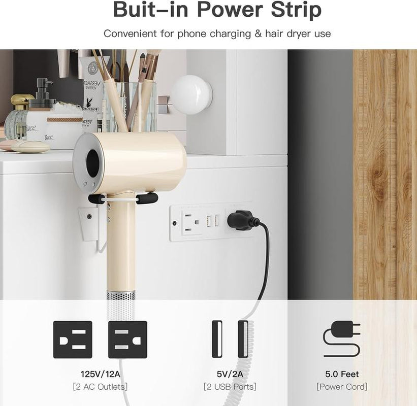 FUSOU 47" Vanity Desk with 11 Drawers, Power Outlet, Mirror, 12 LED Lights, 3 Lighting Modes, Glass Top, and Chair - Ideal Dressing Table for Bedroom and Dressing Room