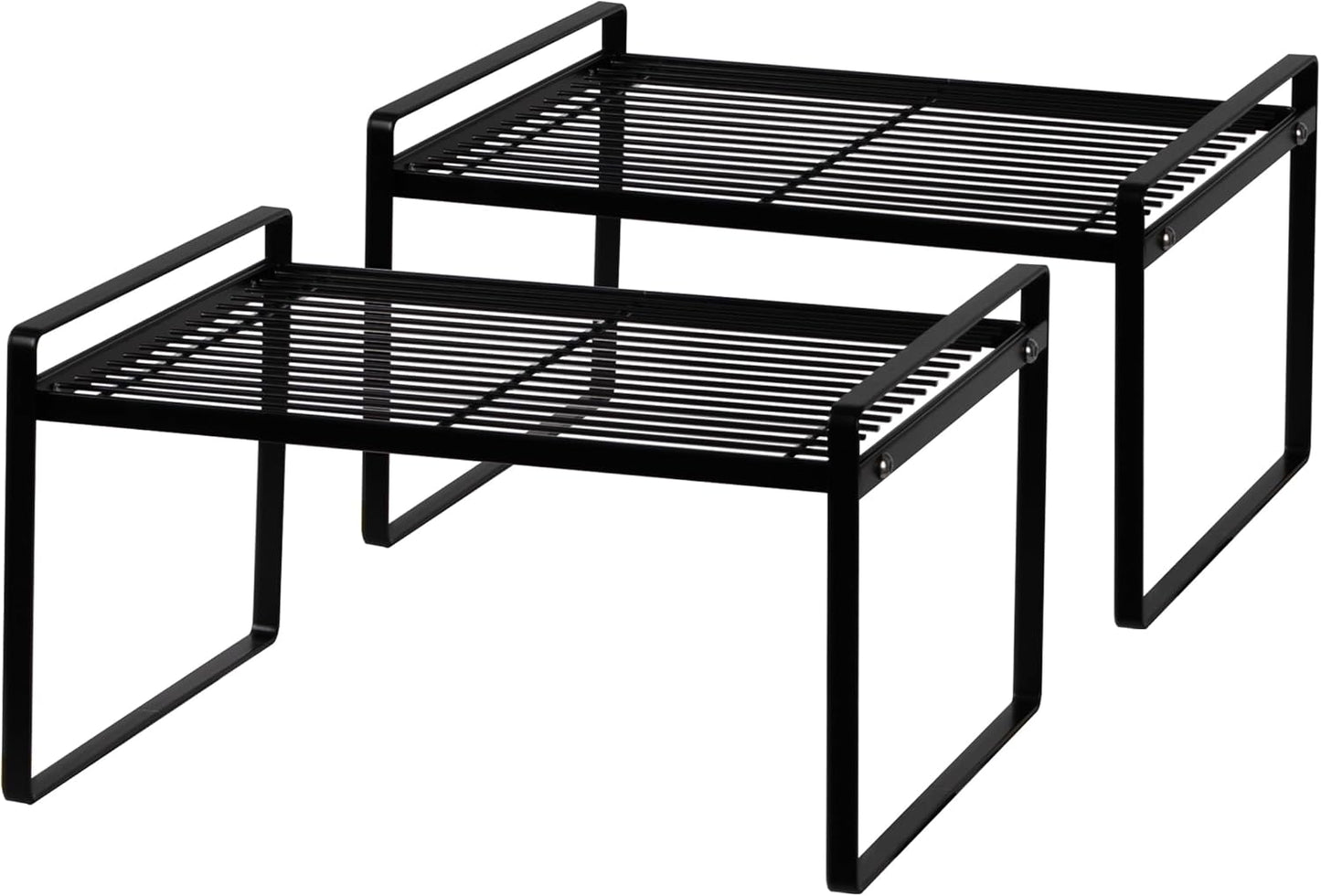 2-Pack Stackable Steel Frame Organizer Racks for Kitchen Cabinets, Pantries, and Office Desks - Rust Resistant and Non-Slip, White Finish