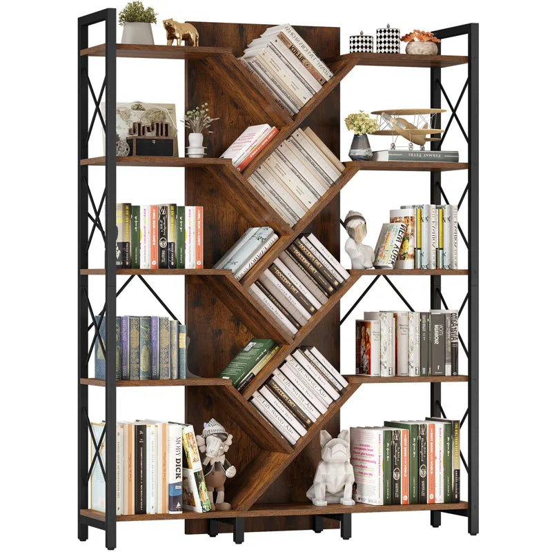 Mong 70" H x 55" W Wooden Etagere Display Shelves Bookcase