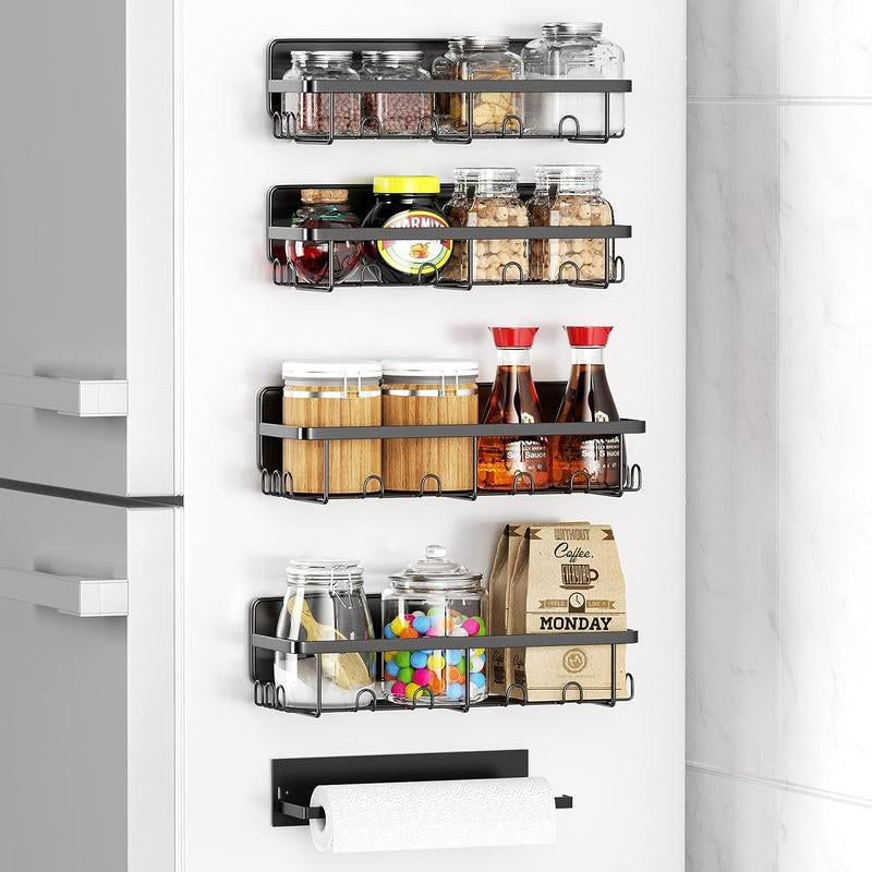 Magnetic Spice Rack and Paper Towel Holder for Refrigerator - Moveable Kitchen Organizer and Seasoning Storage Solution