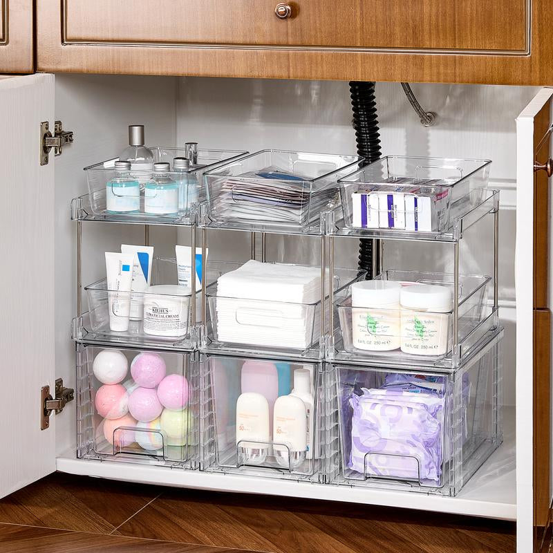 Vtopmart Clear Acrylic Stackable Storage Drawers - 12-Inch Organizer for Bathroom, Kitchen, Pantry, Under-Sink, and Cabinet - Easy Assembly